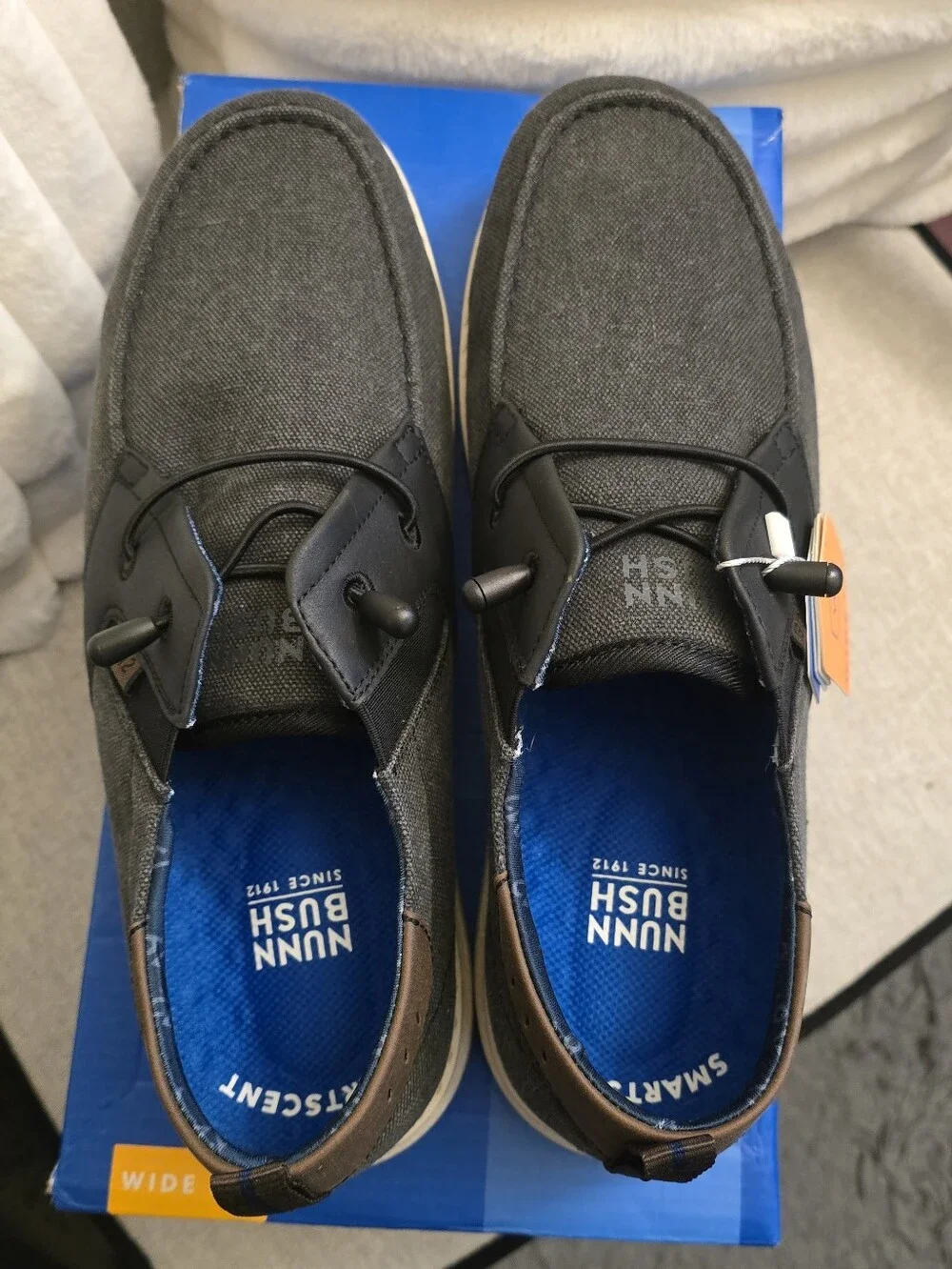 Nunn Bush Men's Slip-On Loafers in Charcoal and White